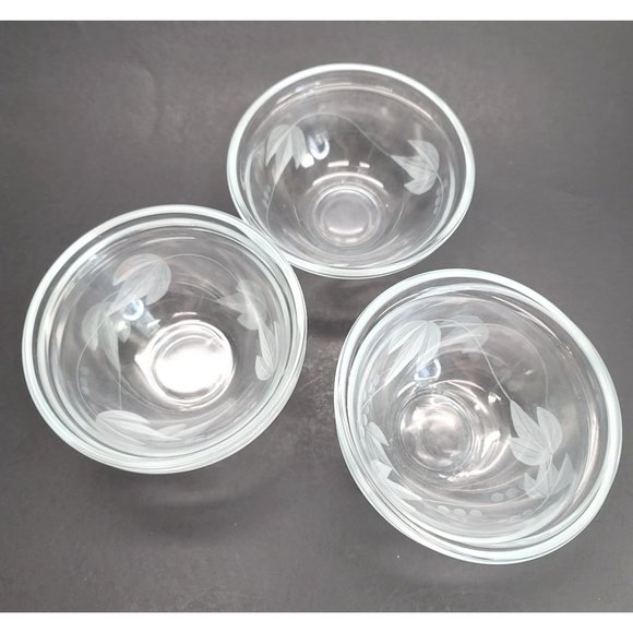 Vintage Morning Glory Glass Leaf Bowls Etched Frosted Raised Rim Set of 5 Pd80 - Picture 6 of 9
